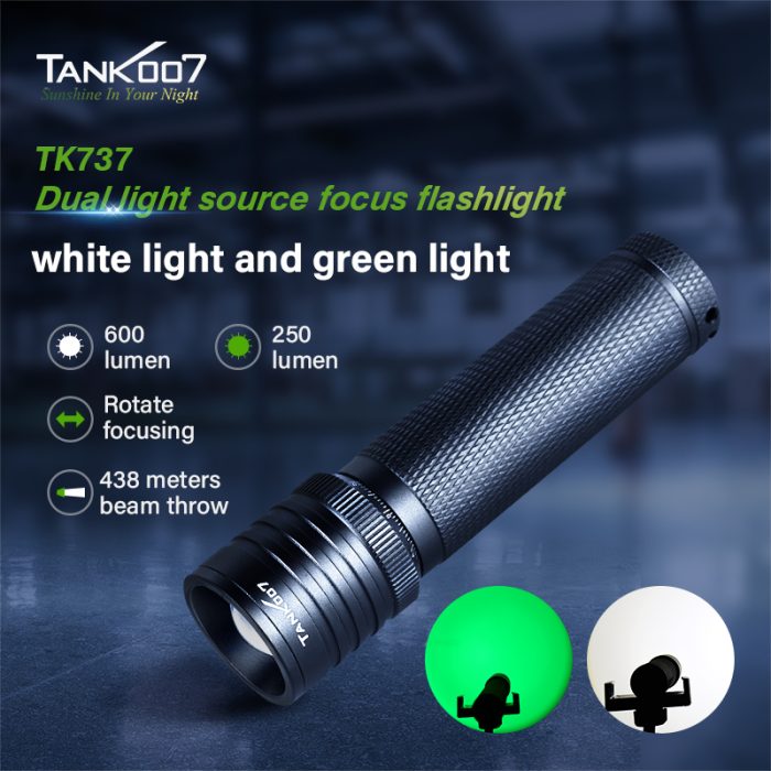 TANK007 dual light source zoom dimmable flashlight light led white light-green light flashlight TK737 - Image 3