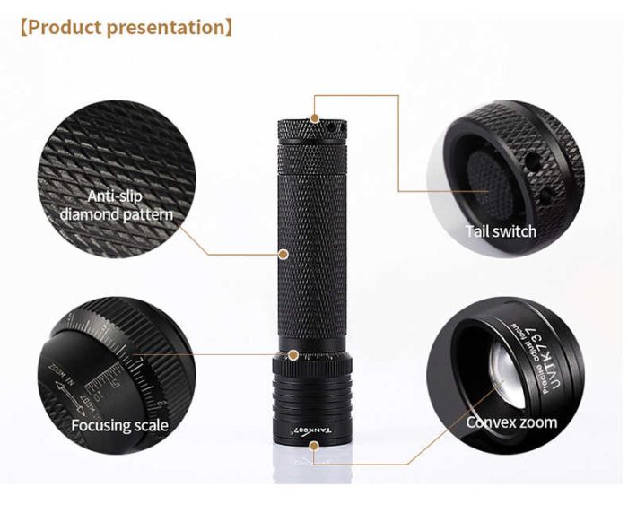 UV-TK737 395nm-3W Zoomable UV Flashlight (UV737) for UV Curing Geocaching Amber Searching Scorpion Hunting Pet Urine Stains Finding - Image 12