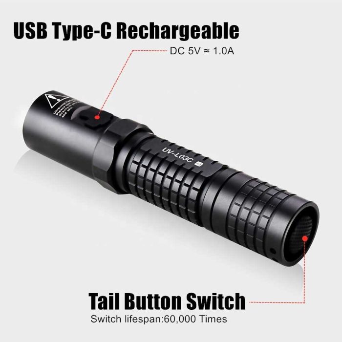 Tank007 UV-L03C NDT Forensic 365NM Rechargeable LED UV Light Flashlight Ultraviolet Blacklight Torch - Image 2