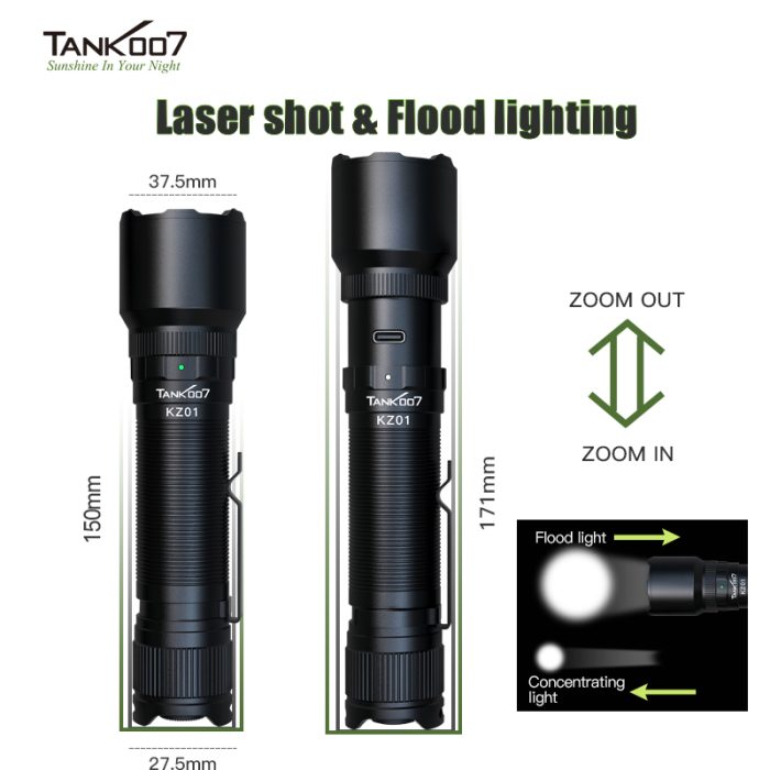 TANK007 20W Laser-type LED High Power Focusing Flashlight KZ01 Rechargeable Battery Tactical Torch - Image 3