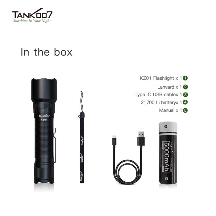 TANK007 20W Laser-type LED High Power Focusing Flashlight KZ01 Rechargeable Battery Tactical Torch - Image 6